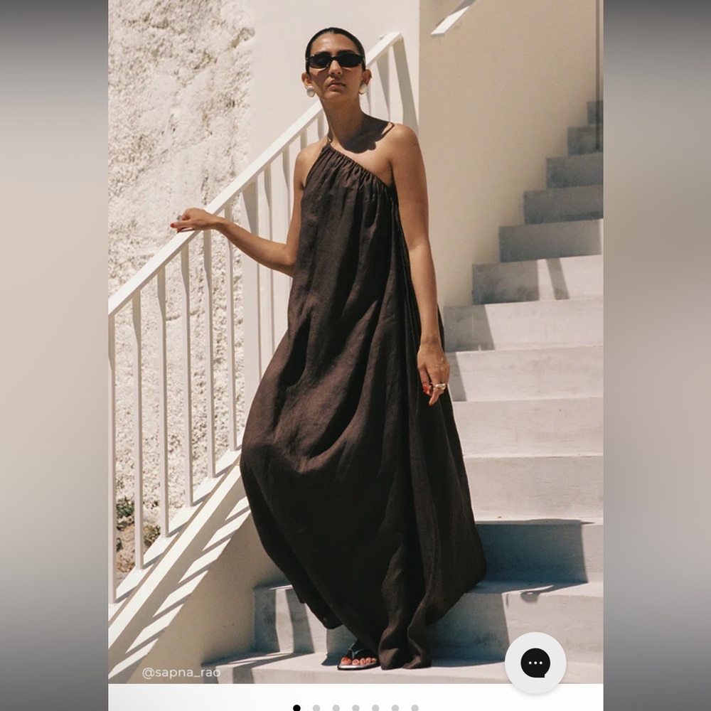 ALMA BITTER CHOC ASYM LINEN MIDI DRESS by Dissh